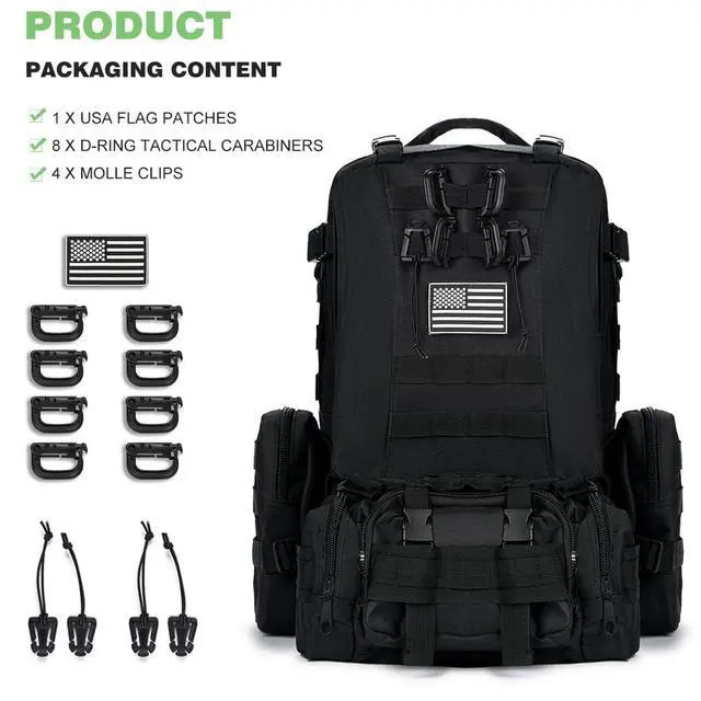 Alt view image 2 of 3 - Large Military Tactical Backpack for Men, 40-50L Backpacks for Women, Bug out Bag Army 3 Days Assault Pack Bags Rucksack with Molle System Black