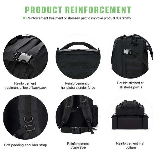 Alt view image 3 of 3 - Large Military Tactical Backpack for Men, 40-50L Backpacks for Women, Bug out Bag Army 3 Days Assault Pack Bags Rucksack with Molle System Black