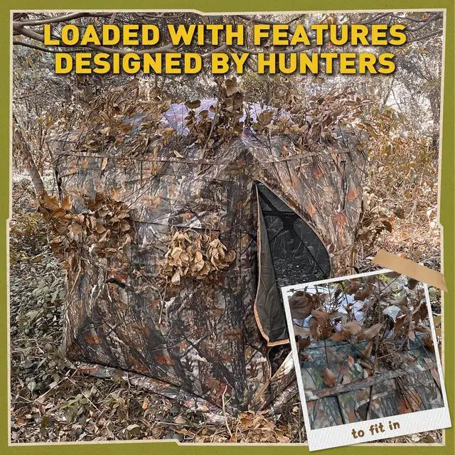Alt view image 6 of 6 - Hunting Blind 270° See Through, Low-Noise 2-3 Person Pop Up Deer Blind, Portable Durable Ground Blind for Deer & Turkey Hunting