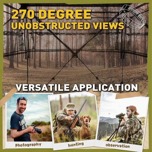 Alt view image 2 of 6 - Hunting Blind 270° See Through, Low-Noise 2-3 Person Pop Up Deer Blind, Portable Durable Ground Blind for Deer & Turkey Hunting