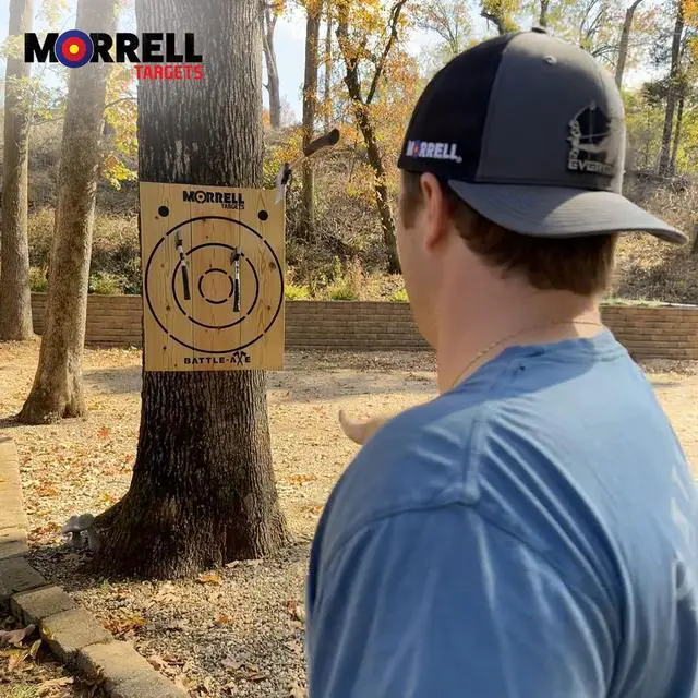Main image of Targets Battle Axe Single Wood Throwing Target Board with Metal Chain for Outdoor and Camping Axes, Hatchets, 28 x 2.5 x 36.25 Inches, Black