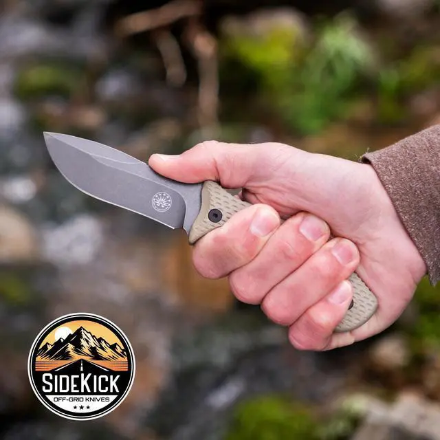 Alt view image 3 of 7 - SIDEKICK - Compact EDC Fixed Blade Knife, Scout and Vertical Carry, Sandvik 14C28N Steel, G10 Handle, Kydex Sheath, 360° Rotating Belt Clip, Camping, Fishing, Hunting, Boating (Coyote)