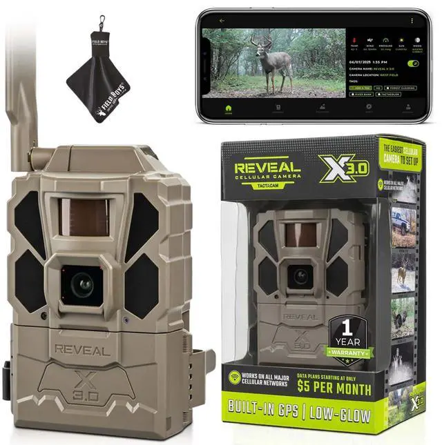 Main image of Reveal X Gen 3.0 Cellular Trail Camera - Multi Carrier, HD Photos & Videos, Pre-Installed Antenna, Built-in GPS, Best Battery Life, Low-Glow, Fast Trigger Speed + Cleaning Cloth (1 PK)