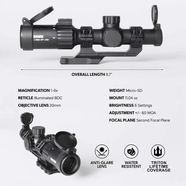 Alt view image 3 of 4 - Ronin 1-6x20 HD Second Focal Plane SFP | Shorty | LPVO Rifle Scope