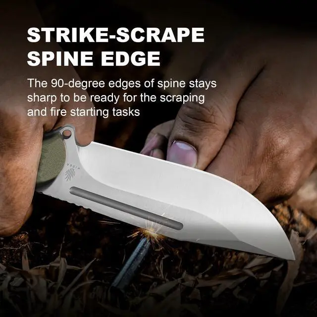 Alt view image 2 of 5 - Ursa Major Fixed Blade Knife, Hammer Head & Hexagon Hole, 1082A2 | 4.43" AEB-L Blade, Olive Green Handle, Full Tang Camping Knife with Sheath, Hunting Survival Knife for Outdoor Activities
