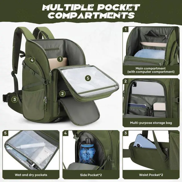 Alt view image 3 of 7 - Tactical Backpack for Men, Water Resistant 40L Military Bag | Molle System, 900d Polyester, Laptop Pocket, Load Compression, Tripod Straps, For Hunting, Travel, Hiking,Gym, Camping
