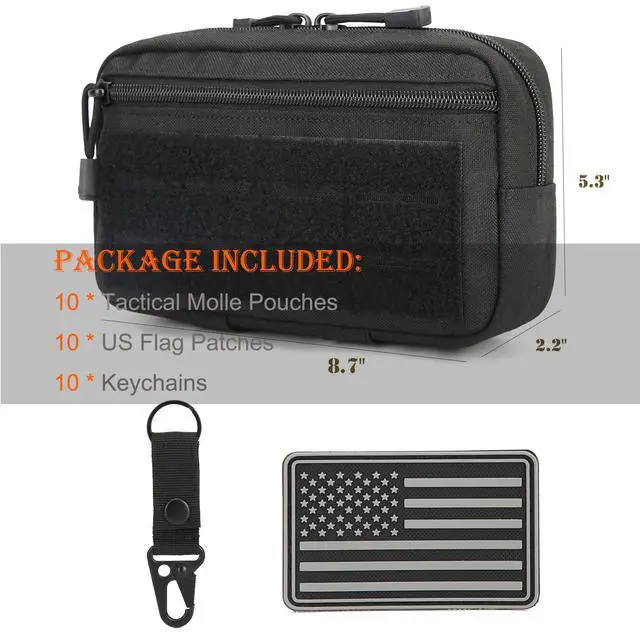 Alt view image 2 of 5 - 2 Pack Tactical Molle Admin Pouch with US Flag Patch and Keychain - Utility Laser Cut Tactical EDC Tool Pouch Bag Horizontal Modular Pouches Utility Tool Pouch