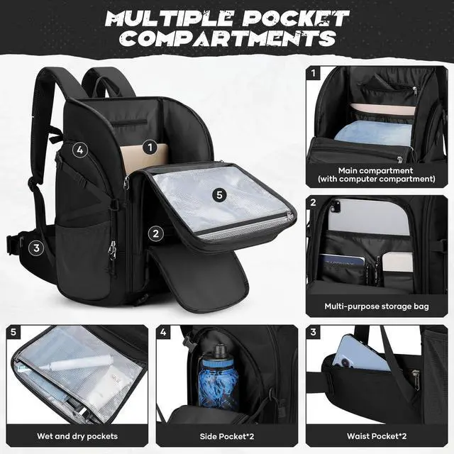 Alt view image 5 of 7 - Tactical Backpack for Men, Water Resistant 40L Military Bag | Molle System, 900d Polyester, Laptop Pocket, Load Compression, Tripod Straps, For Hunting, Travel, Hiking,Gym, Camping