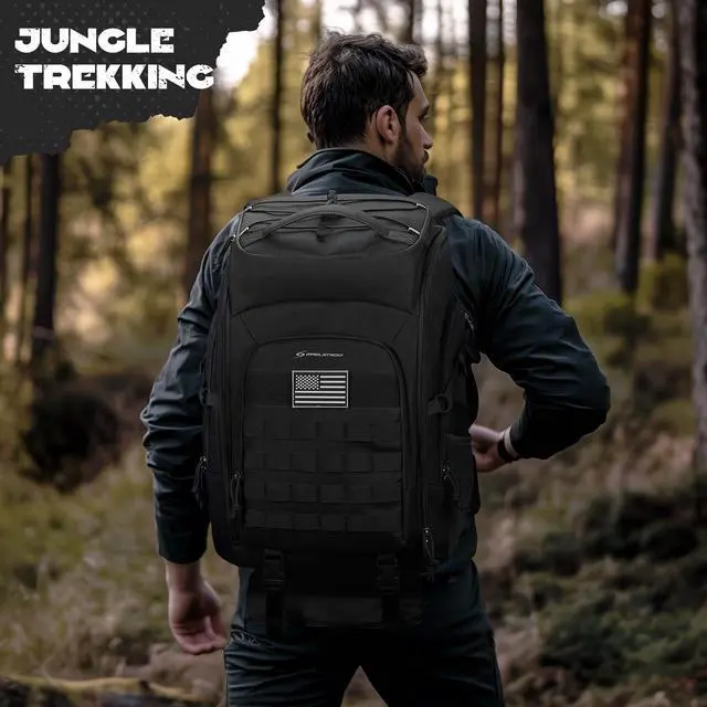 Alt view image 6 of 7 - Tactical Backpack for Men, Water Resistant 40L Military Bag | Molle System, 900d Polyester, Laptop Pocket, Load Compression, Tripod Straps, For Hunting, Travel, Hiking,Gym, Camping
