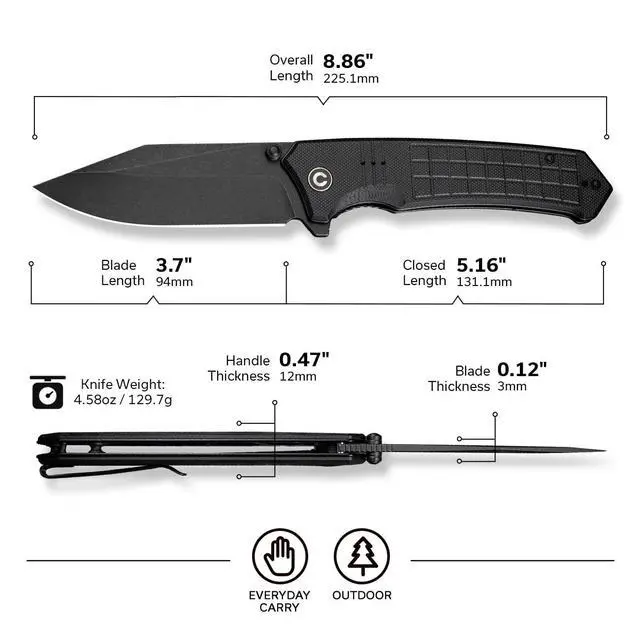 Alt view image 6 of 6 - Tacticorix Pocket Knife for Men Women, EDC Flipper Folding Knife with 3.7" Nitro-V Blade G10 Handle for Camping Hunting C23055-1 (Black)