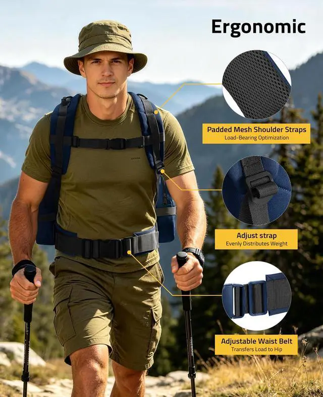 Alt view image 5 of 7 - Tactical Backpack Military Army Rucksack 60L Large Assault Pack Detachable Molle Bag, Blue