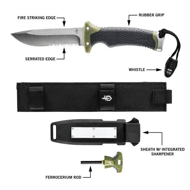 Alt view image 3 of 5 - Gear Ultimate Survival Knife, Fixed Blade Knife with Combo Edge, includes Fire Starter Edge and Ferro Rod, Whistle, Sheath with Integrated Sharpener - Bushcraft, Hunting and Camping Tool