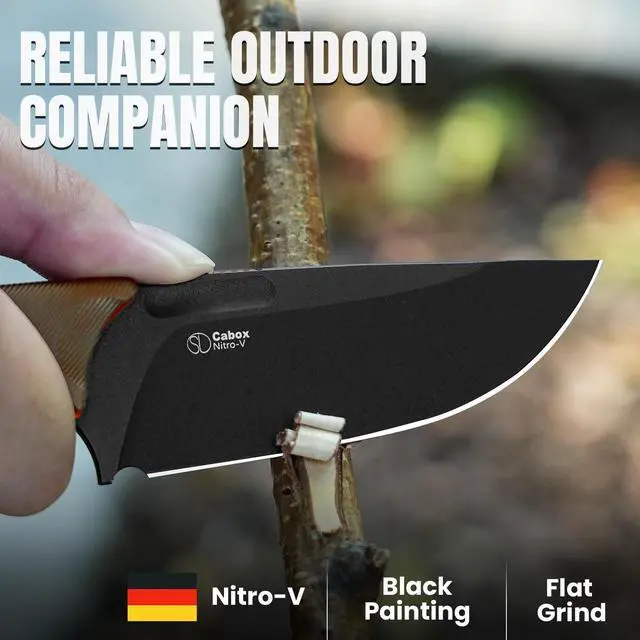 Alt view image 2 of 7 - Cabox Fixed Blade Knife 3.36" Nitro V Steel Fixed Blade Hunting Knife PEI Handle with Sheath for Survival Camping Hunting 1048A6