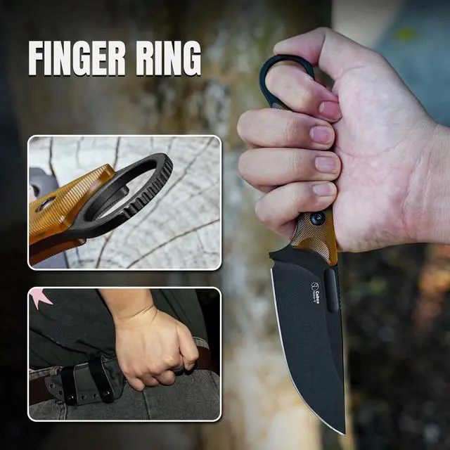Alt view image 5 of 7 - Cabox Fixed Blade Knife 3.36" Nitro V Steel Fixed Blade Hunting Knife PEI Handle with Sheath for Survival Camping Hunting 1048A6