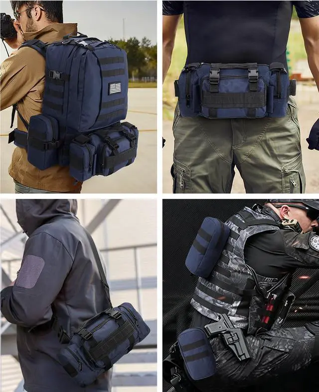 Alt view image 7 of 7 - Tactical Backpack Military Army Rucksack 60L Large Assault Pack Detachable Molle Bag, Blue