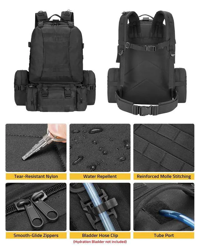 Alt view image 4 of 7 - Tactical Backpack Military Army Rucksack 60L Large Assault Pack Detachable Molle Bag