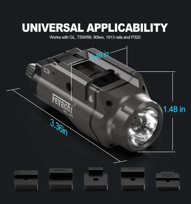 Alt view image 4 of 7 - Pistol Flashlight Weapon Light 1500 Lumen Tactical Handgun Light | 1500 Lumen Upgrade Rail Locating Keys for Picatinny Compact Rail Mounted Gunmetal
