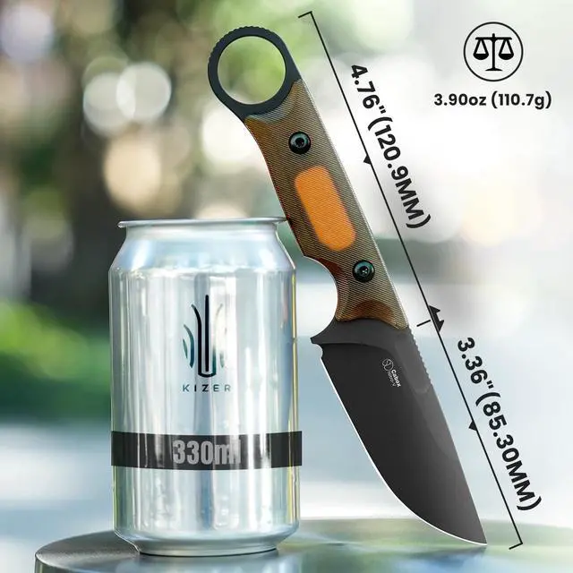 Alt view image 6 of 7 - Cabox Fixed Blade Knife 3.36" Nitro V Steel Fixed Blade Hunting Knife PEI Handle with Sheath for Survival Camping Hunting 1048A6