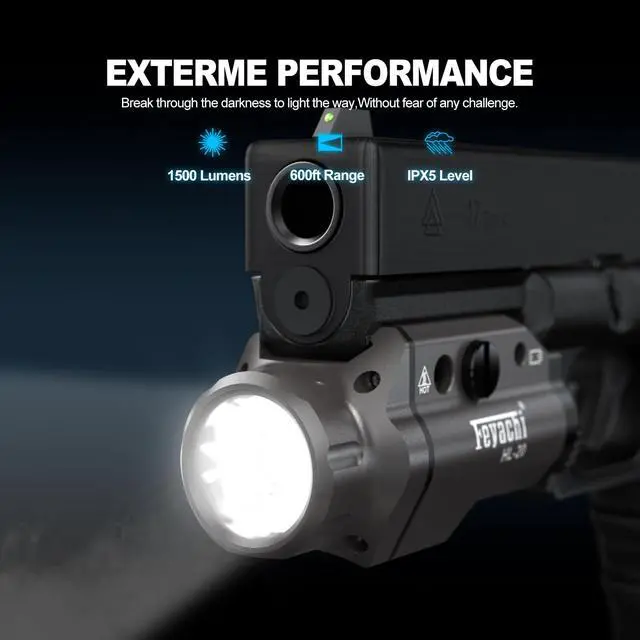 Alt view image 3 of 7 - Pistol Flashlight Weapon Light 1500 Lumen Tactical Handgun Light | 1500 Lumen Upgrade Rail Locating Keys for Picatinny Compact Rail Mounted Gunmetal