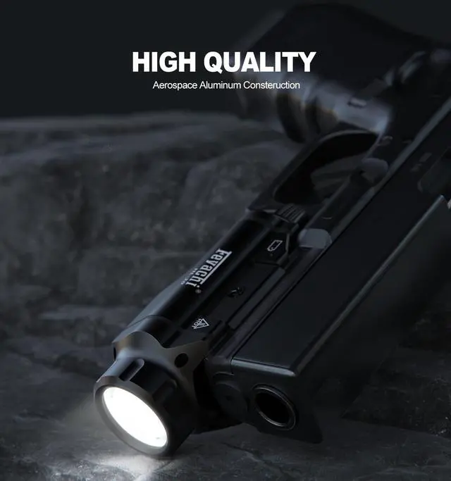 Alt view image 6 of 7 - Tactical Picatinny Rail Flashlight, LED Weapon Light, Pistol Light | 1000 Lumen Upgrade Rail Locating Keys for Picatinny