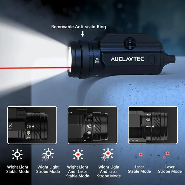Alt view image 3 of 7 - 1200 Lumen Pistol Light Laser Combo Red Beam Tactical Flashlight, Pistol Flashlight Adjustable Slide Locating Keys for Picatinny