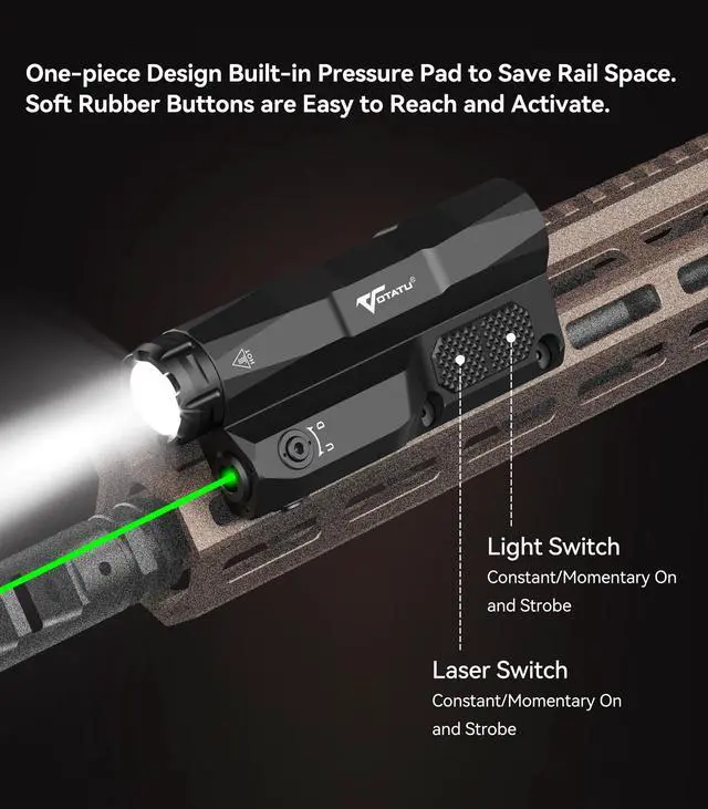 Alt view image 2 of 4 - M6LP-G High Output Light and Laser Combo Built-in Easy Touch Pad Switch, Rechargeable 3000 LM Flashlight and IIIA Class Green Laser Beam Compatible with Picatinny M-LOK