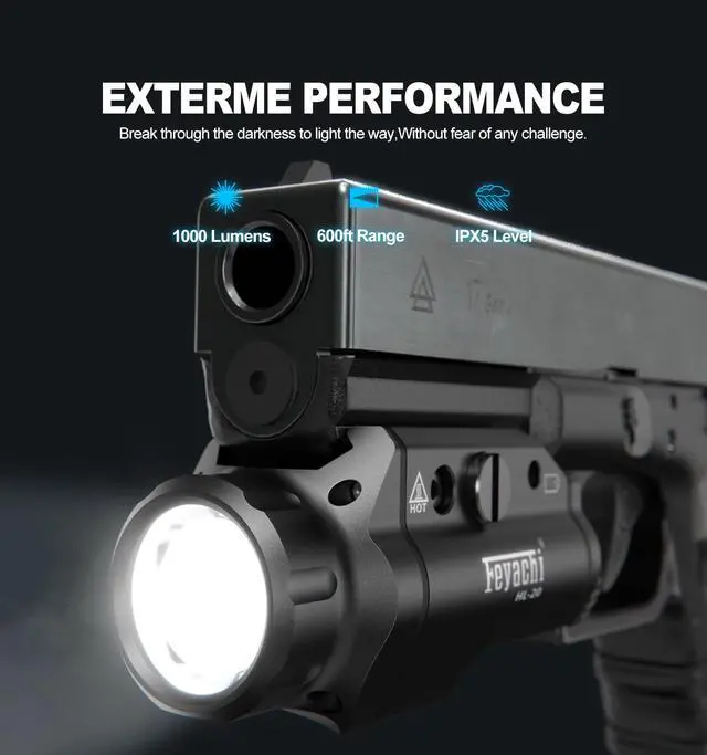 Alt view image 3 of 7 - Tactical Picatinny Rail Flashlight, LED Weapon Light, Pistol Light | 1000 Lumen Upgrade Rail Locating Keys for Picatinny