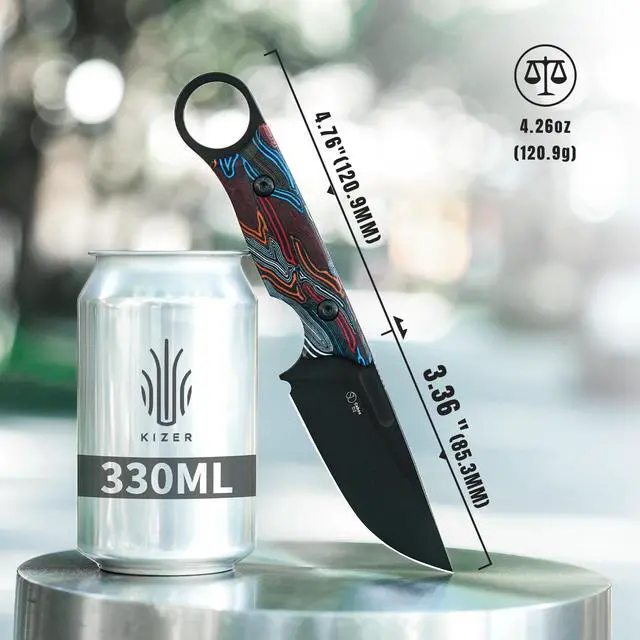 Alt view image 7 of 7 - Cabox Fixed Blade Hunting Knife - 3.36" D2 Steel, G10 Handle with Sheath - Survival & Camping - 1048M1