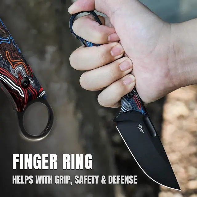 Alt view image 5 of 7 - Cabox Fixed Blade Hunting Knife - 3.36" D2 Steel, G10 Handle with Sheath - Survival & Camping - 1048M1
