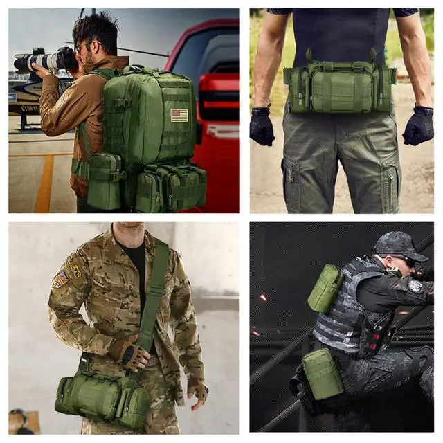 Alt view image 7 of 7 - Tactical Backpack Military Army Rucksack 60L Large Assault Pack Detachable Molle Bag, Army Green