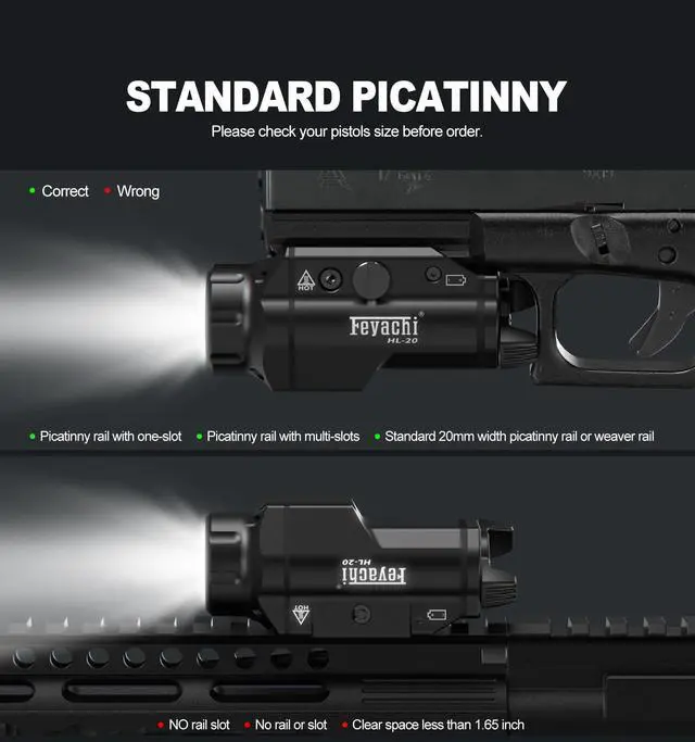 Alt view image 5 of 7 - Tactical Picatinny Rail Flashlight, LED Weapon Light, Pistol Light | 1000 Lumen Upgrade Rail Locating Keys for Picatinny