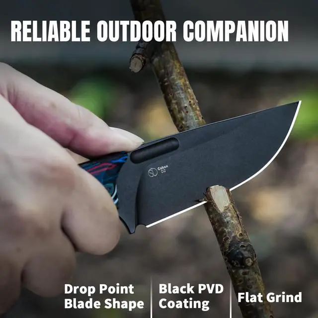 Alt view image 2 of 7 - Cabox Fixed Blade Hunting Knife - 3.36" D2 Steel, G10 Handle with Sheath - Survival & Camping - 1048M1