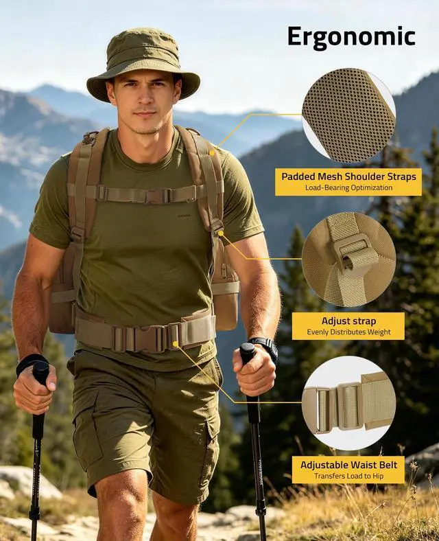 Alt view image 5 of 7 - Tactical Backpack Military Army Rucksack 60L Large Assault Pack Detachable Molle Bag