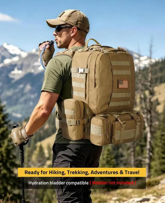 Alt view image 6 of 7 - Tactical Backpack Military Army Rucksack 60L Large Assault Pack Detachable Molle Bag