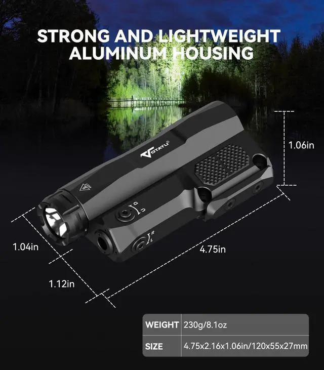 Alt view image 3 of 4 - M6LP-G High Output Light and Laser Combo Built-in Easy Touch Pad Switch, Rechargeable 3000 LM Flashlight and IIIA Class Green Laser Beam Compatible with Picatinny M-LOK