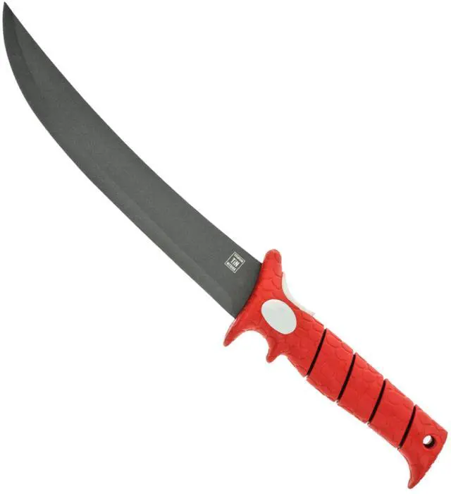 Main image of 9 Inch Stiff Fillet Knife with Non-Slip Grip Handle, Full Tang Beveled Sushi Style Stainless Steel Non-Stick Thick Blade, Lanyard Hole and Synthetic Sheath for Fishing, Hunting and Cooking