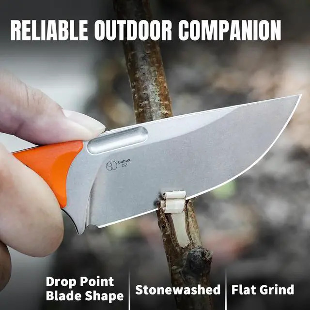 Alt view image 2 of 7 - Cabox Fixed Blade Knife 3.36" D2 Steel Fixed Blade Hunting Knife G10 Handle with Sheath Survival Camping Knife 1048M2