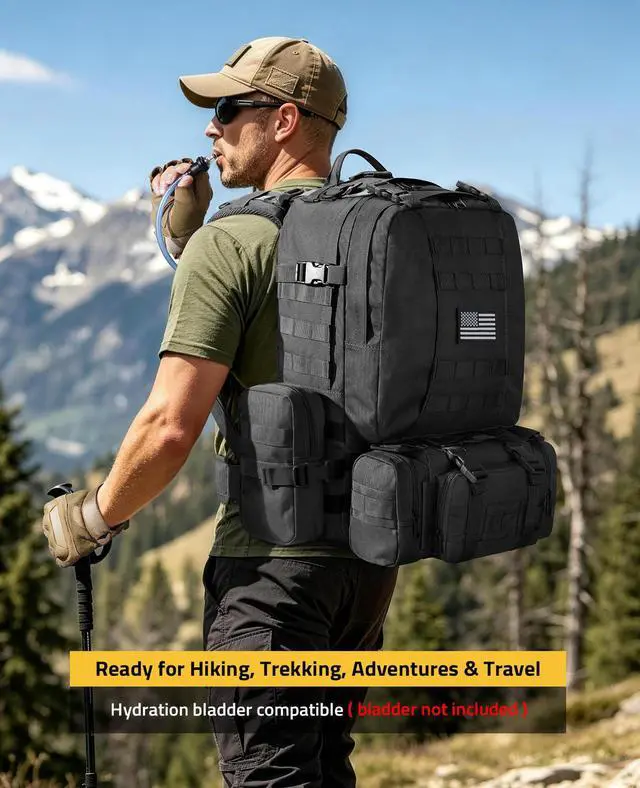 Alt view image 6 of 7 - Tactical Backpack Military Army Rucksack 60L Large Assault Pack Detachable Molle Bag