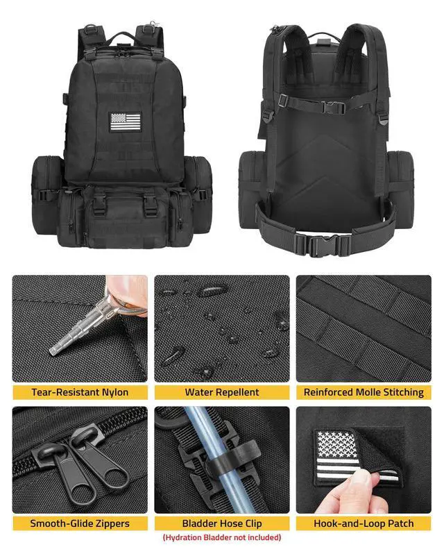Alt view image 4 of 7 - Tactical Backpack Military Army Rucksack 60L Large Assault Pack Detachable Molle Bag