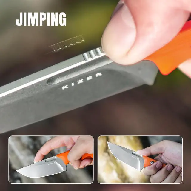 Alt view image 4 of 7 - Cabox Fixed Blade Knife 3.36" D2 Steel Fixed Blade Hunting Knife G10 Handle with Sheath Survival Camping Knife 1048M2