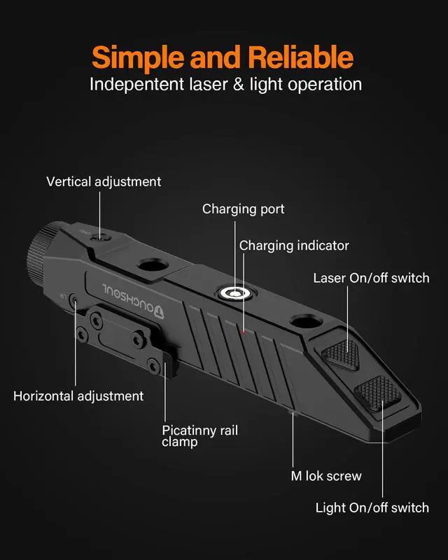 Alt view image 5 of 5 - Tactical Flashlight Red Laser Sight Combo | 1750 Lumen Picatinny Rail MLOK Mounted Rifle Flashlight (Red Laser)