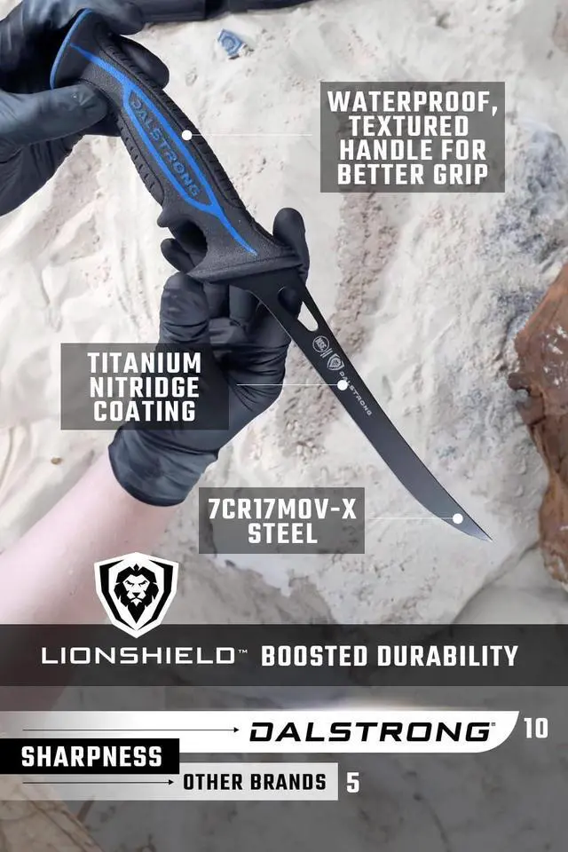 Alt view image 5 of 7 - Fillet Knife-Night Shark Series 7-High Carbon Steel-Titanium Coated Blade-Sharp Kitchen Knife & Outdoors-Polypropylene Handle-w/Sheath-NSF Certified