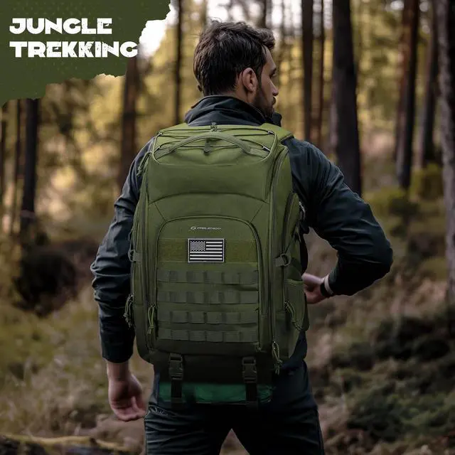 Alt view image 6 of 7 - Tactical Backpack for Men, Water Resistant 40L Military Bag | Molle System, 900d Polyester, Laptop Pocket, Load Compression, Tripod Straps, For Hunting, Travel, Hiking,Gym, Camping