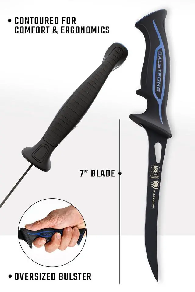 Alt view image 7 of 7 - Fillet Knife-Night Shark Series 7-High Carbon Steel-Titanium Coated Blade-Sharp Kitchen Knife & Outdoors-Polypropylene Handle-w/Sheath-NSF Certified