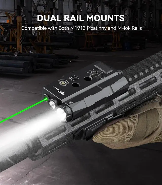 Alt view image 4 of 6 - V848 Laser Light Combo, Green/IR Laser & 1700LM Flashlight/IR Illuminator Combo, Multi-Mode Display Screen Weapon Light Laser for Rifle and Shotgun Compatible with Mlok Picatinny Rail