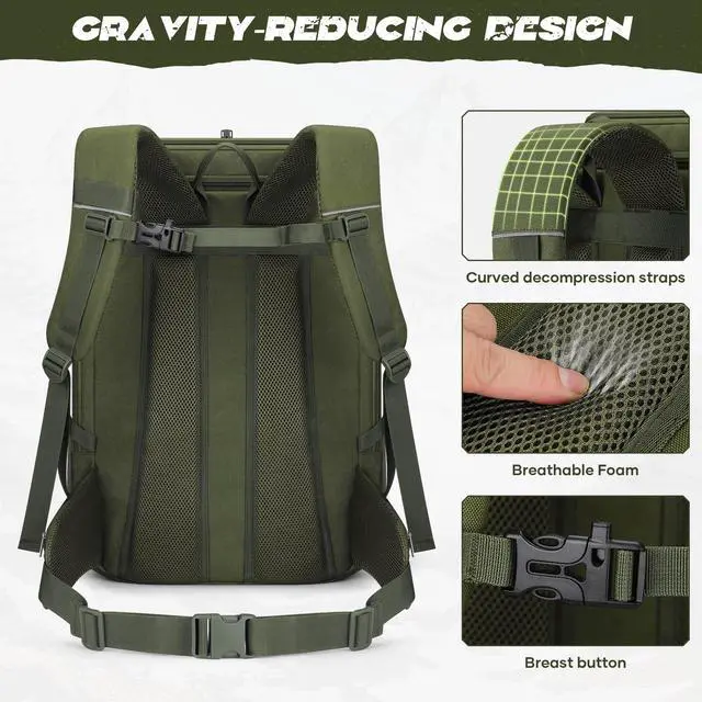 Alt view image 4 of 7 - Tactical Backpack for Men, Water Resistant 40L Military Bag | Molle System, 900d Polyester, Laptop Pocket, Load Compression, Tripod Straps, For Hunting, Travel, Hiking,Gym, Camping