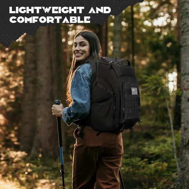 Alt view image 7 of 7 - Tactical Backpack for Men, Water Resistant 40L Military Bag | Molle System, 900d Polyester, Laptop Pocket, Load Compression, Tripod Straps, For Hunting, Travel, Hiking,Gym, Camping