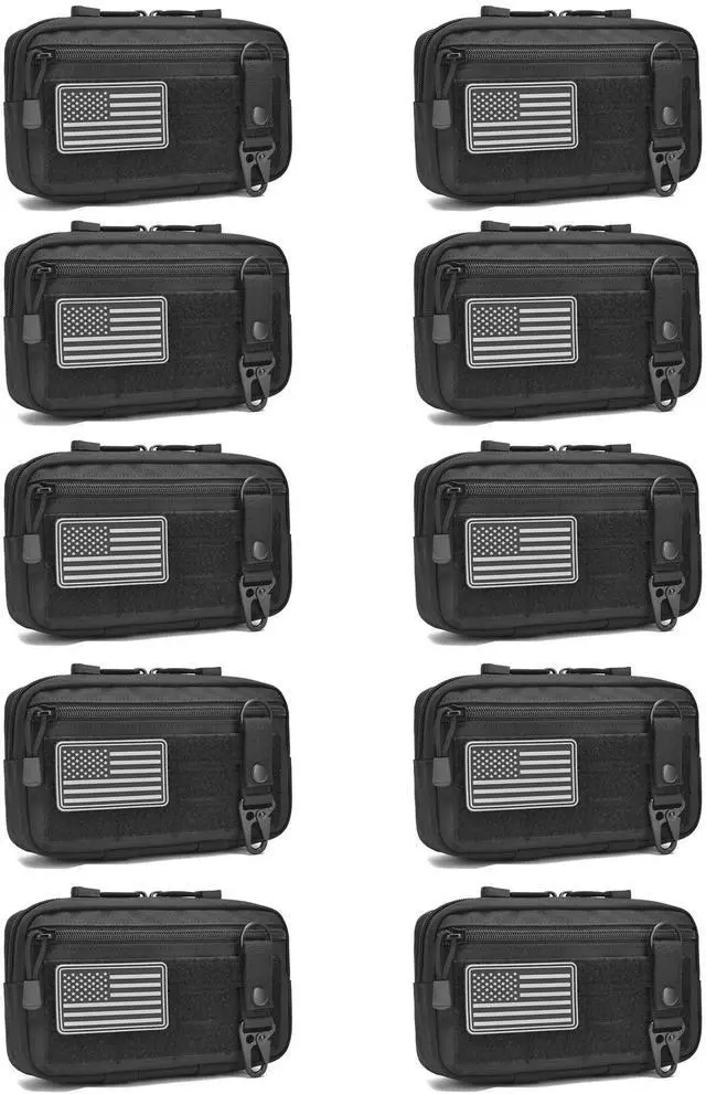 Main image of 2 Pack Tactical Molle Admin Pouch with US Flag Patch and Keychain - Utility Laser Cut Tactical EDC Tool Pouch Bag Horizontal Modular Pouches Utility Tool Pouch