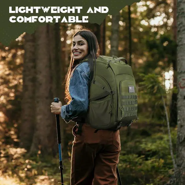 Alt view image 7 of 7 - Tactical Backpack for Men, Water Resistant 40L Military Bag | Molle System, 900d Polyester, Laptop Pocket, Load Compression, Tripod Straps, For Hunting, Travel, Hiking,Gym, Camping