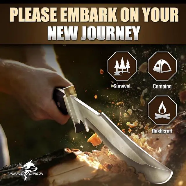Alt view image 2 of 7 - Bowie Knife with Sheath, 10.63" Fixed Blade Knife with Wood Handle, Heavy Duty Survival Hunting Knives for Camping, Gift for Men Outdoors